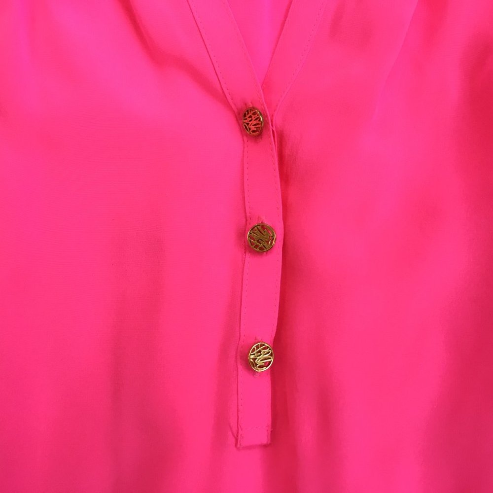 🎉HP🎉 Lilly Putlizer Neon Hot Pink Silk Blouse / Top - Picture 6 of 6